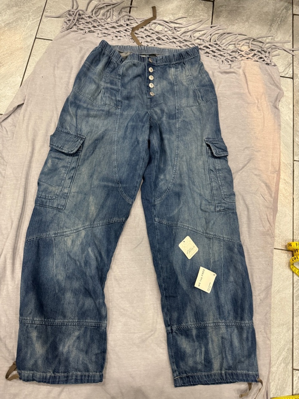 Casual Blue Cargo Jeans - Button Front (missing string)